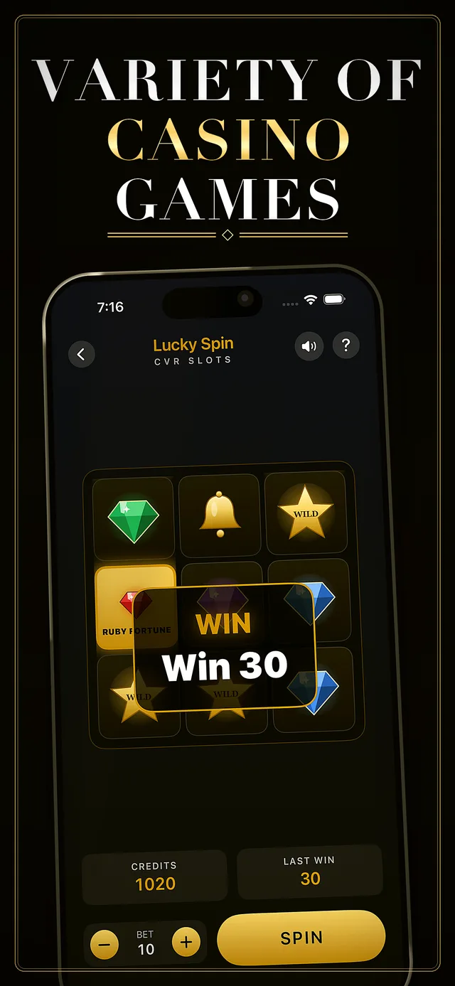 Casino VIP Rewards App Store screenshot showing the in-app casino mini-games.